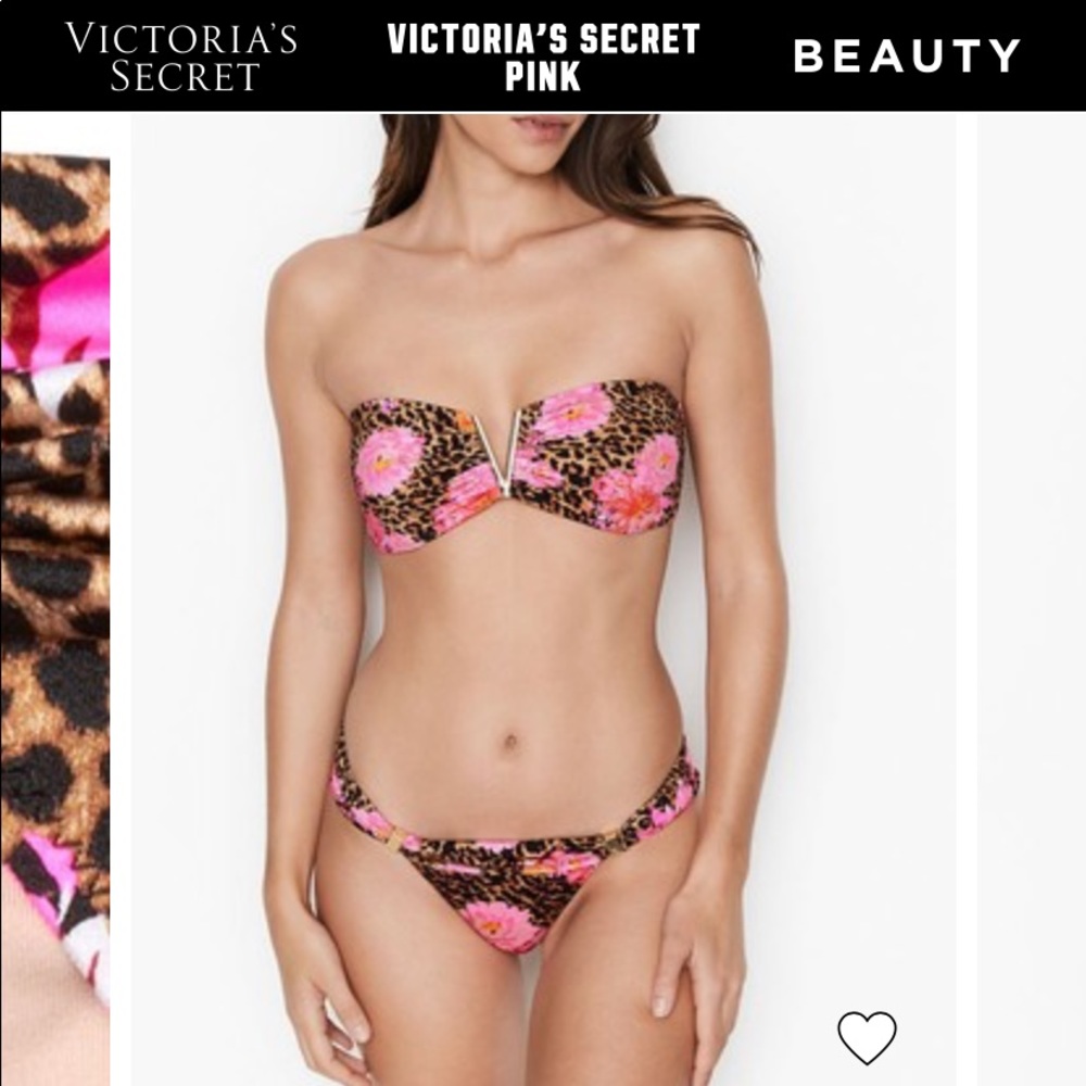 VS Leopard Floral Bandeau Bikini Matching Set Top Bottoms - Picture 5 of 9